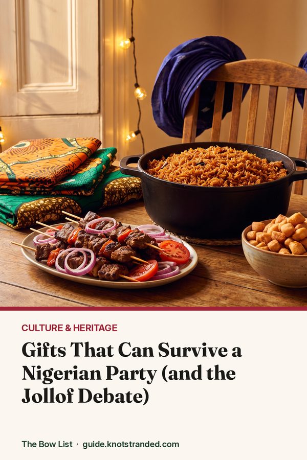 Pinterest graphic: Gifts That Can Survive a Nigerian Party (and the Jollof Debate)