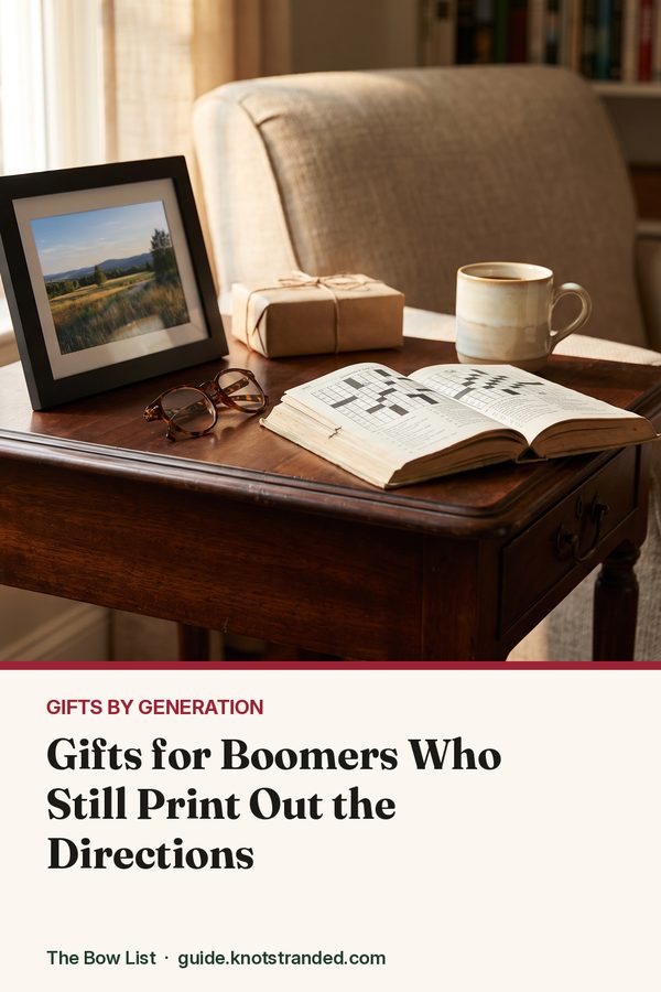 Pinterest graphic: Gifts for Boomers Who Still Print Out the Directions