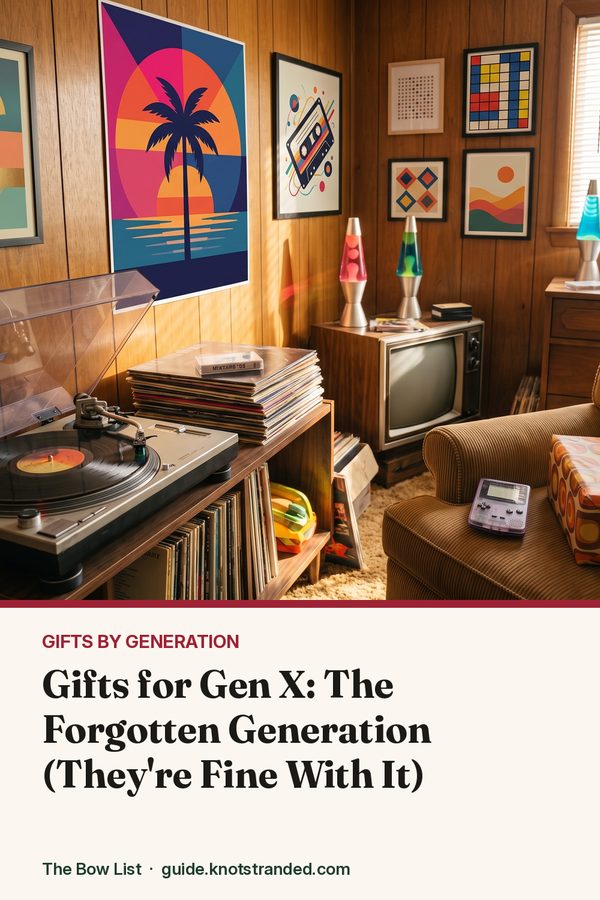 Pinterest graphic: Gifts for Gen X: The Forgotten Generation (They're Fine With It)