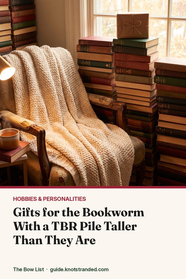 Pinterest graphic: Gifts for the Bookworm With a TBR Pile Taller Than They Are