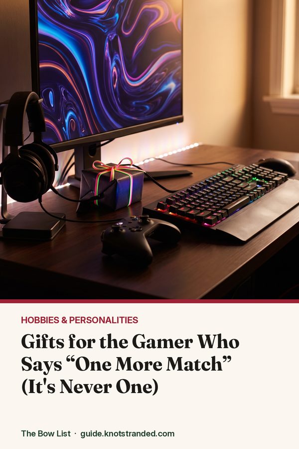 Pinterest graphic: Gifts for the Gamer Who Says “One More Match” (It's Never One)