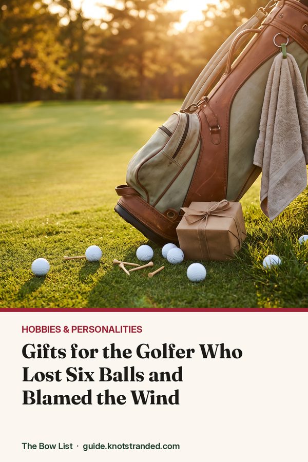 Pinterest graphic: Gifts for the Golfer Who Lost Six Balls and Blamed the Wind