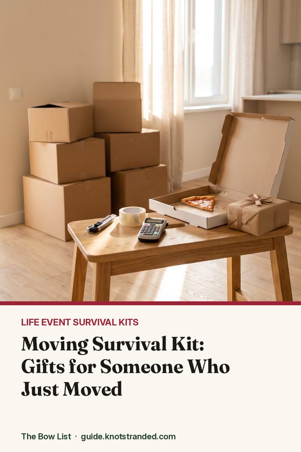 Pinterest graphic: Moving Survival Kit: Gifts for Someone Who Just Moved
