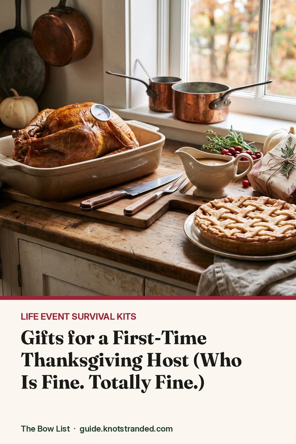 Pinterest graphic: Gifts for a First-Time Thanksgiving Host (Who Is Fine. Totally Fine.)