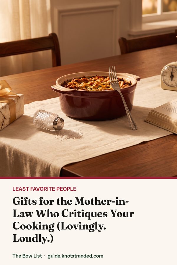 Pinterest graphic: Gifts for the Mother-in-Law Who Critiques Your Cooking (Lovingly. Loudly.)