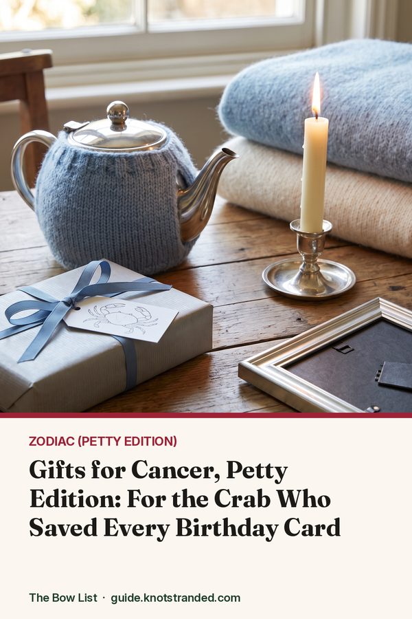 Pinterest graphic: Gifts for Cancer, Petty Edition: For the Crab Who Saved Every Birthday Card