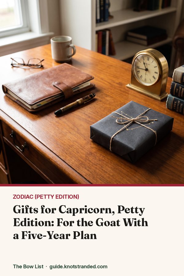 Pinterest graphic: Gifts for Capricorn, Petty Edition: For the Goat With a Five-Year Plan